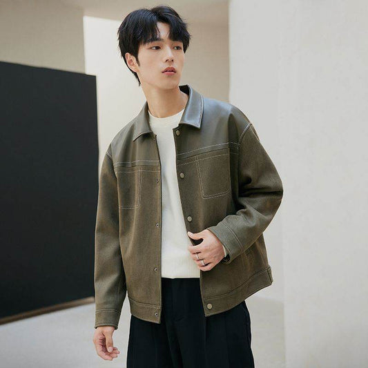 PU Leather Jacket Casual Pu Handsome Men's Clothing Loose Top Coat - Velora
