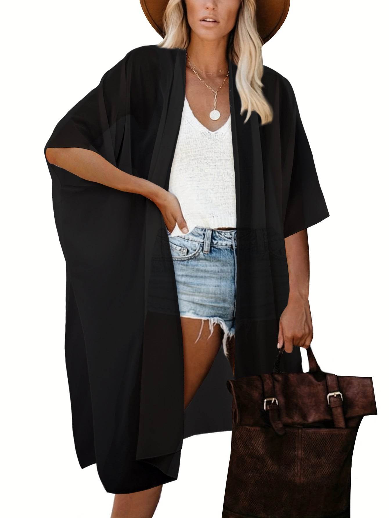 Spring Summer Printed Sun Protection Beach Kimono Cardigan Blouse top Women - Velora