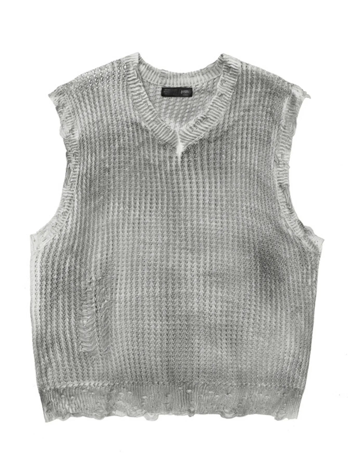 Men's Distressed Knit Vest with Frayed Edges - Velora
