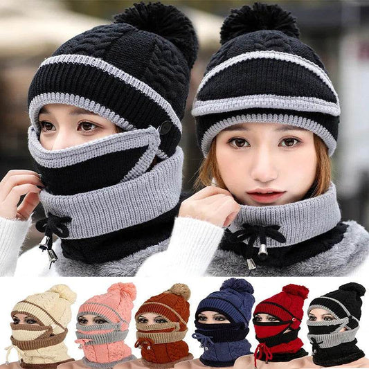 Winter Hat For Women 3pcs Knitted Beanie Hat Scarf Set Warm Hat - Velora