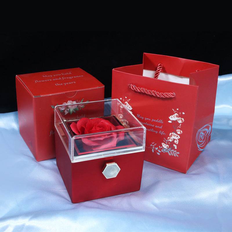 Rotating Soap Flower Rose Gift Box Creative Rotating Rose Jewelry Packaging Box Valentine's Day Gift For Women - Velora
