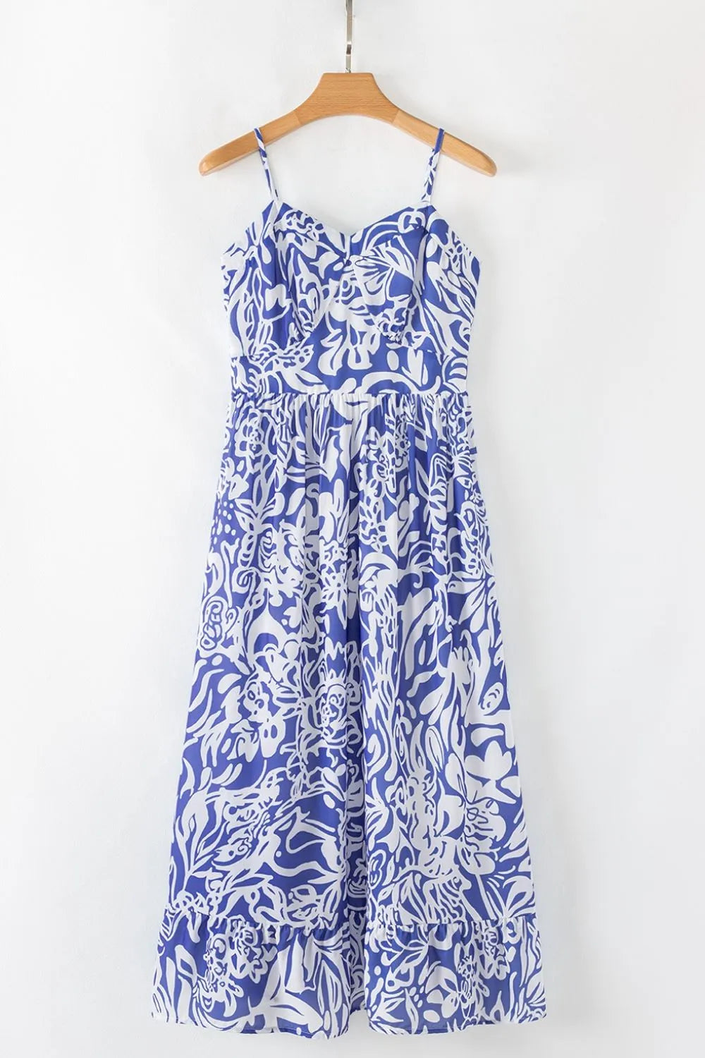 Floral Print Spaghetti Strap High Waist Dress - Velora