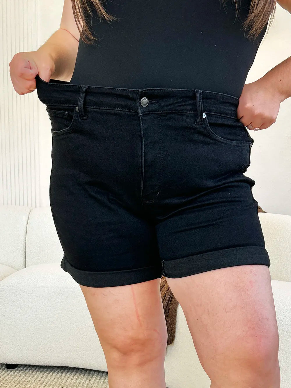Judy Blue Full Size High Waist Tummy Control Cuffed Denim Shorts - Velora