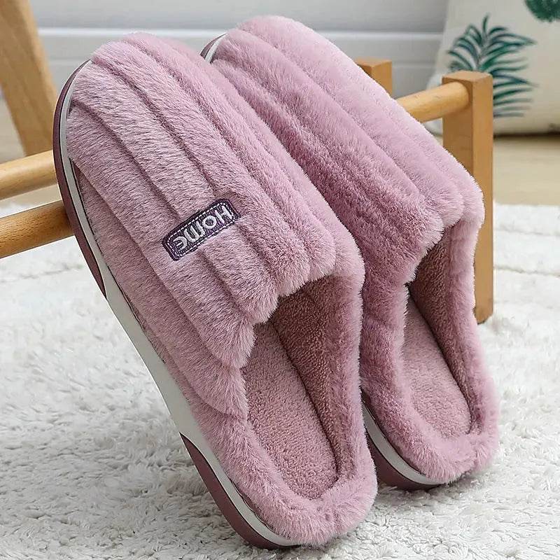Home Cotton Slippers Women's Winter Plus Size Striped Plush Indoor - Velora