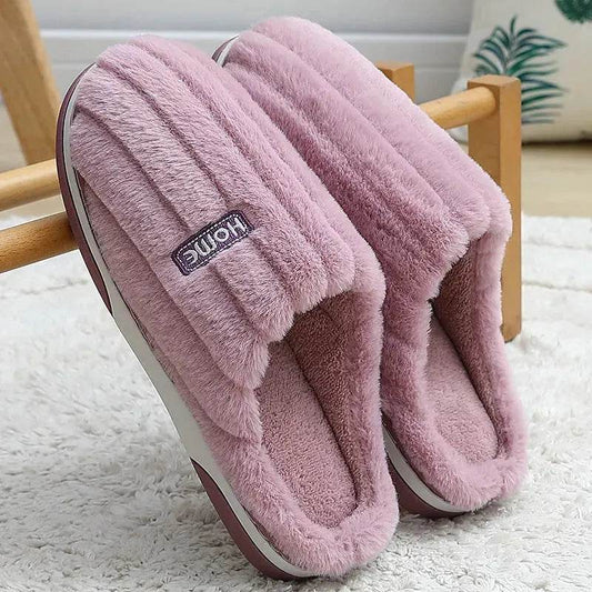 Home Cotton Slippers Women's Winter Plus Size Striped Plush Indoor - Velora