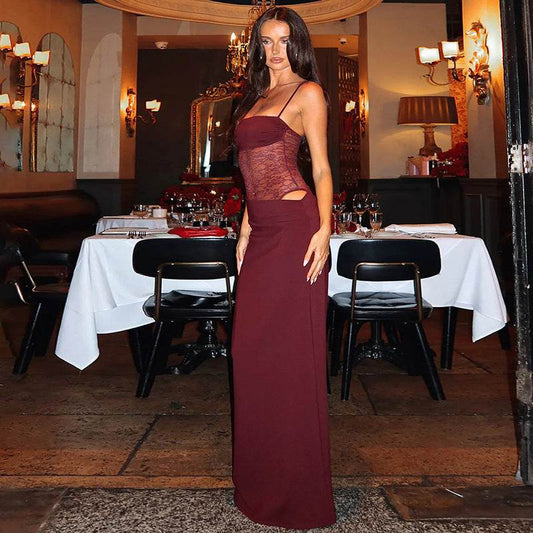 Y2K Lace Suspender Dress Fashion Sexy Lace Long Dresses Party Evening Club Beach Clothing For Women - Velora