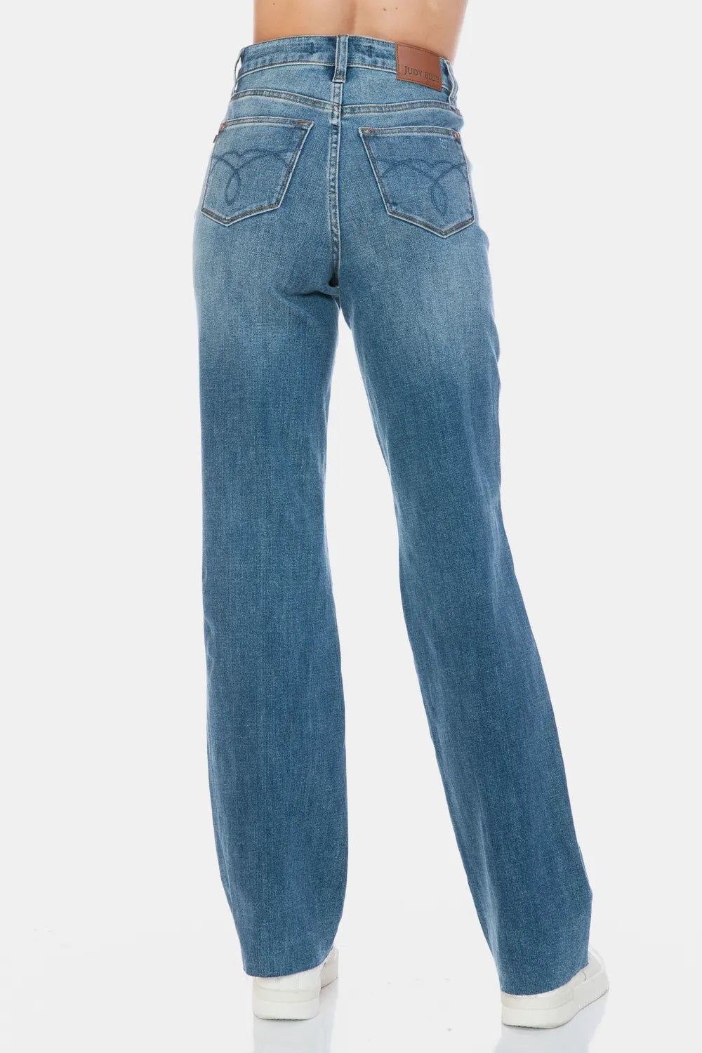 Judy Blue Full Size Tummy Control Cut Raw Hem Straight Jeans - Velora