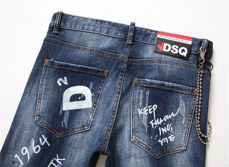 men jeans famous D2 Men slim jeans pants mens denim trousers zipper blue hole Pencil Pants - Velora