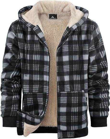 Men's Plaid Print Hooded Zip-Up Jacket Winter Thickened Cotton-padded Coat Warm Clothing - Velora