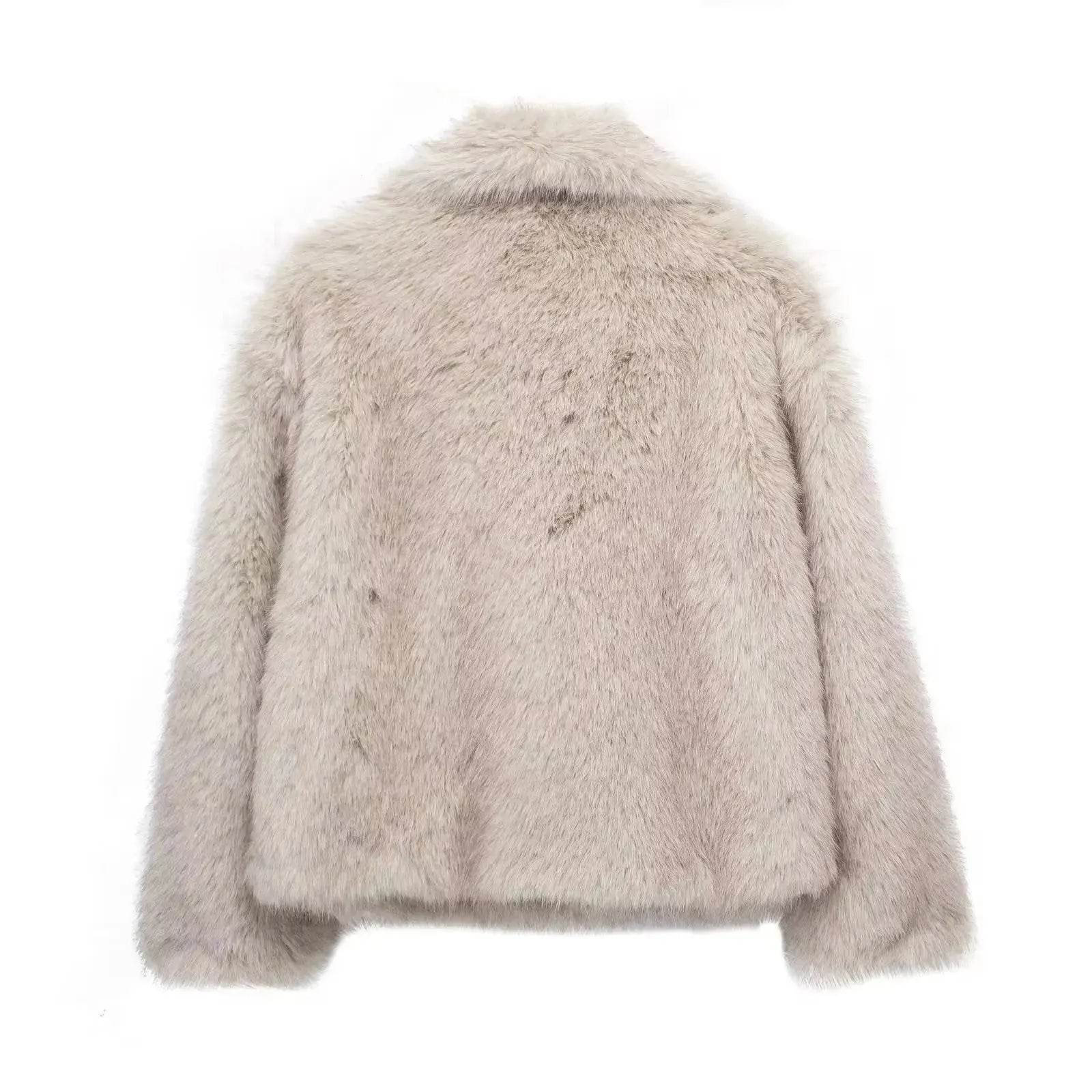 Winter Plush Open front Coat Thick lapel Outwear Faux Fur Coat women - Velora