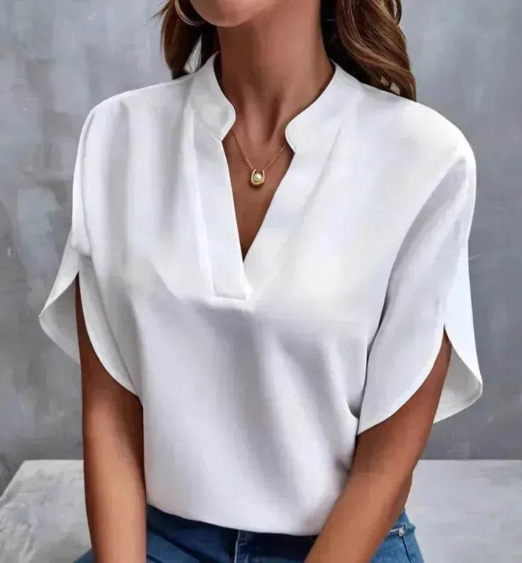 Summer Short-sleeved Chiffon Shirt New V-neck blouse Women's Casual Versatile Clothing Evening Tops for Women - Velora