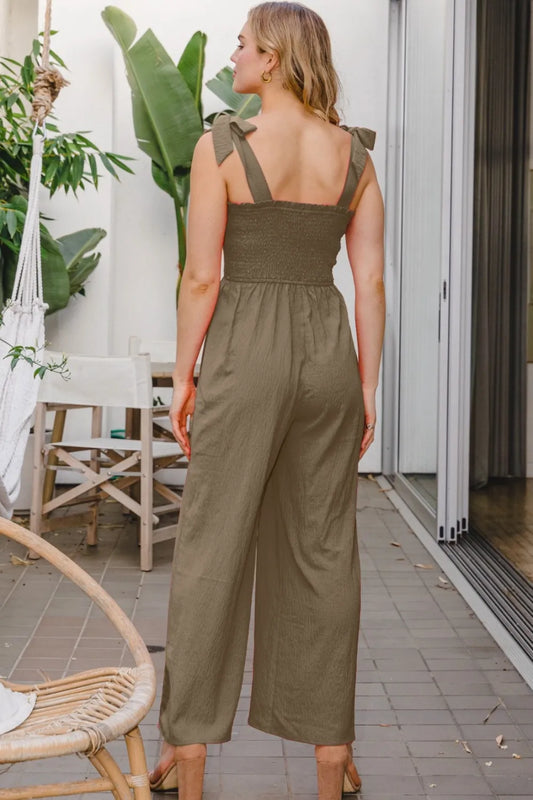 ODDI Full Size Bodice Smocked Sleeveless Jumpsuit - Velora