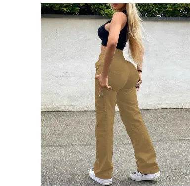 Straight Leg Cargo Pants Women High Waist Casual Baggy Pants - Velora