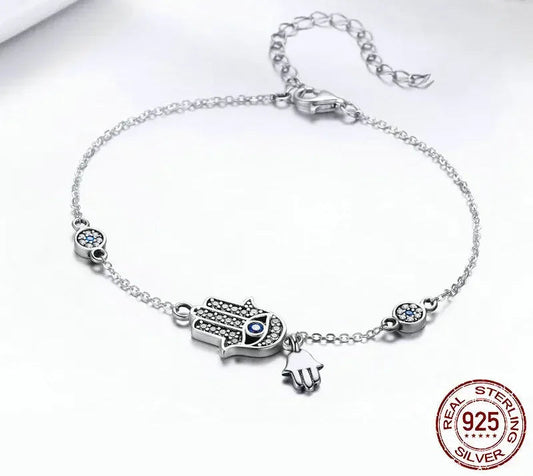 Protective Sterling Silver Lobster Clasp Blue Evil Eye Charm Bracelet Itz Luxury