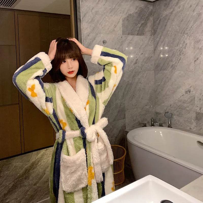 Thick Flannel Bathrobe Winter Long Pajamas - Velora