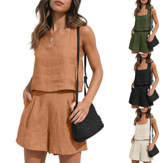 Women's Suit 2 Piece Outfits Square Neck Tops Shorts Sets Lounge Clothes Beach Summer Casual Outfits - Velora