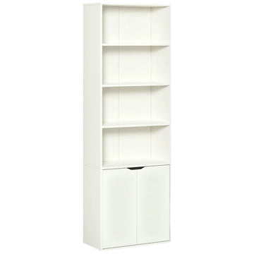 4-Tier Open Bookshelf with Doors Modern Home Office Bookcase Storage Cabinet for Living Room Bathroom Study, White (Canada Delivery Only)