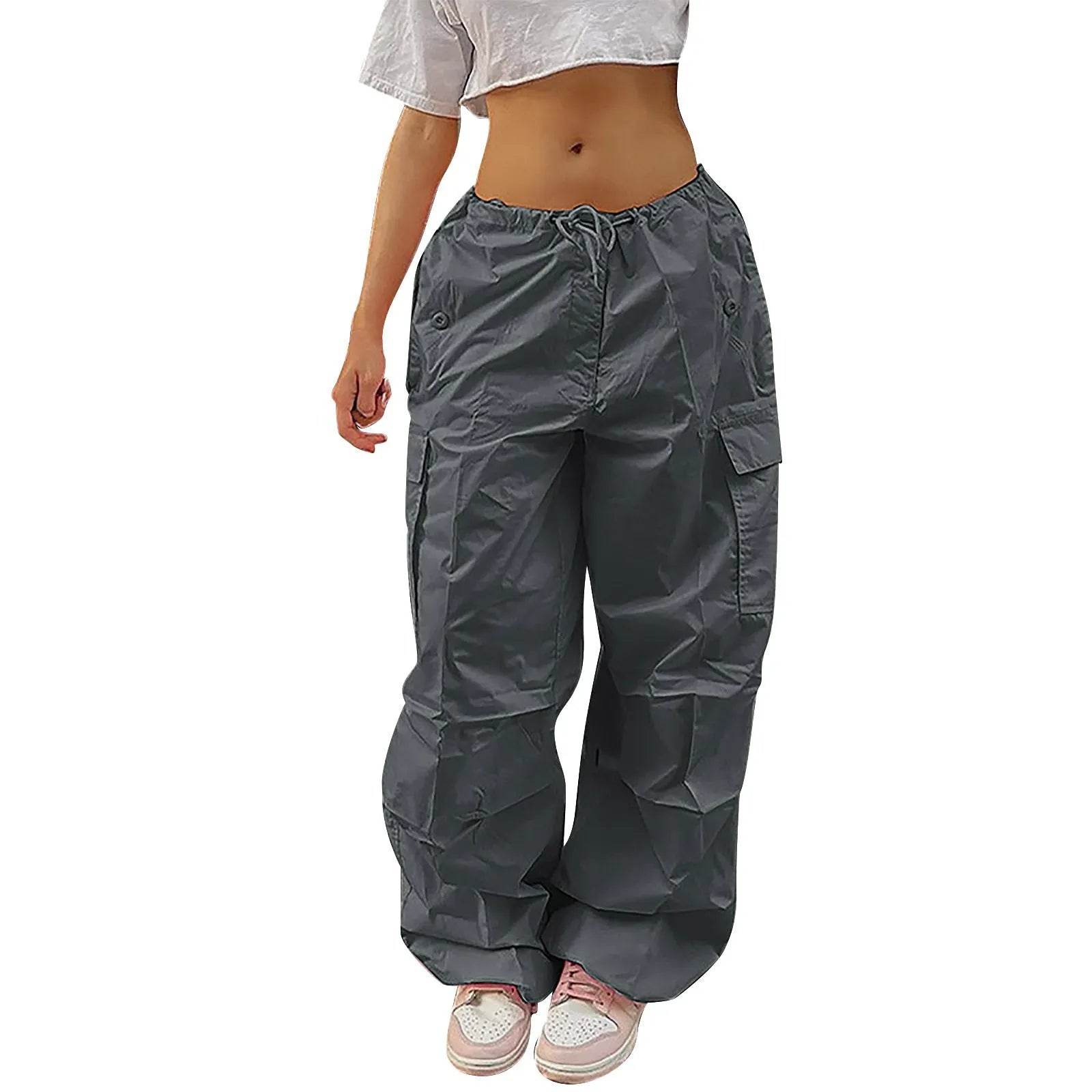 Casual Cargo Pants For Women Solid Color Drawstring Pocket Design Fashion Street Trousers Girls - Velora