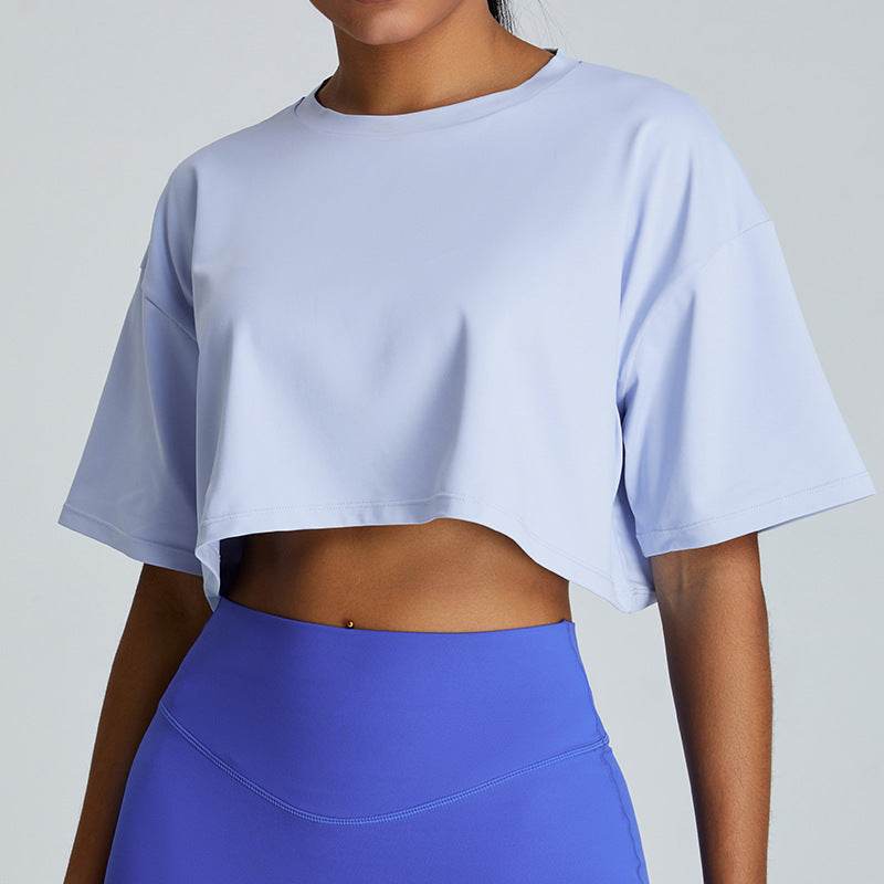 New Summer Breathable Quick-drying Yoga Loose Crop Workout Top Women's Loose Running Leisure All-matching Fitness Top - Velora