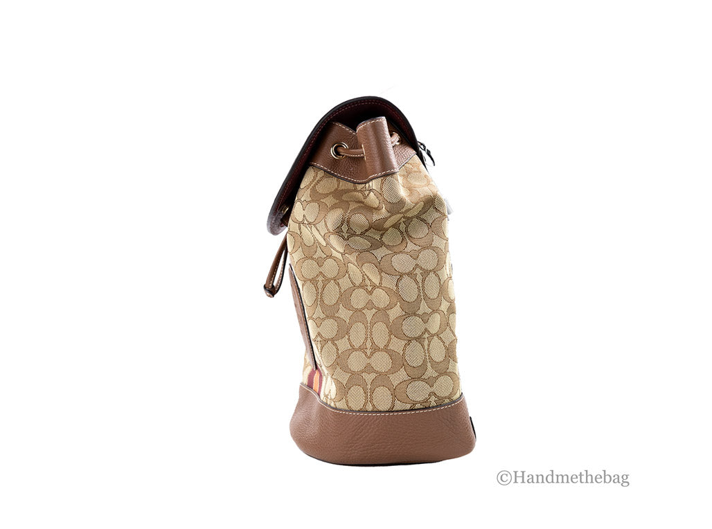 Coach Dempsey Khaki Saddle Signature Jacquard Canvas Patch Backpack