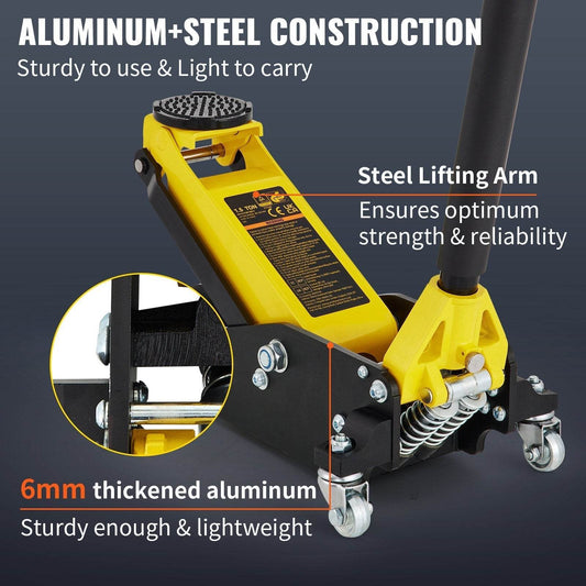 1.5 Ton Low Profile Aluminum Steel Racing Floor Jack Dual Lift Car - Velora