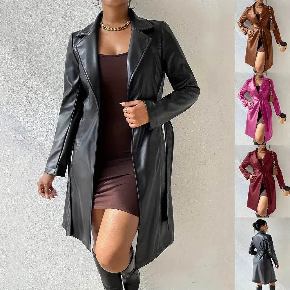 Fashionable Longline leather overcoat Jacket for women - Velora