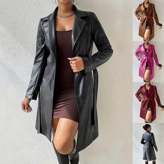 Fashionable Longline leather overcoat Jacket for women - Velora