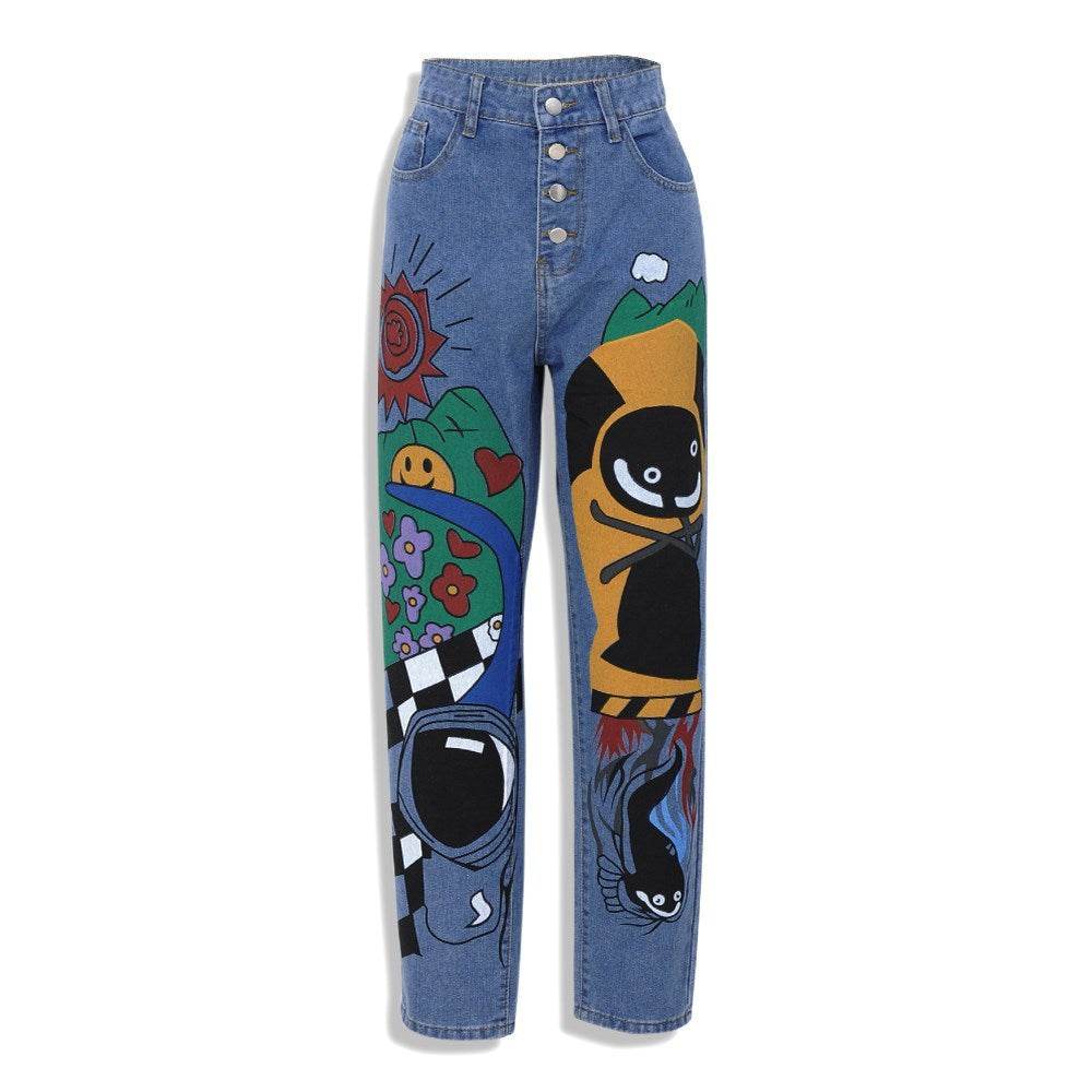 Cartoon Printed Jeans Pants Trousers For Women - Velora