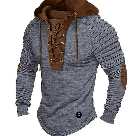 Spring And fall Pure Color Tied Hoodie Street fashion Bronzing Lacing Sweatshirt - Velora