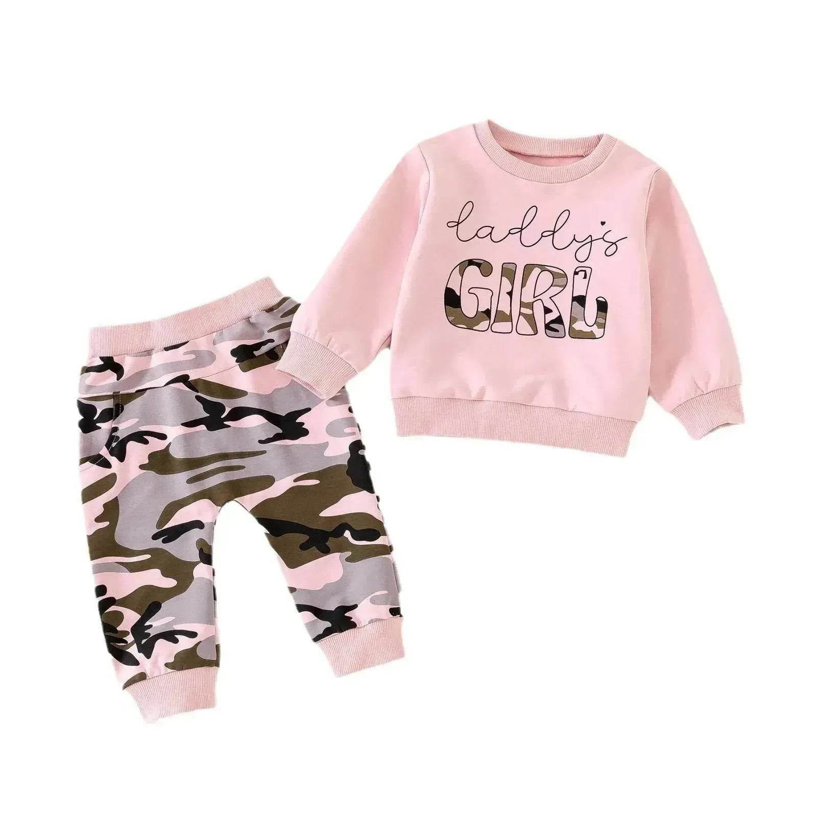 Two piece for girls Long Sleeve Sweater Camouflage Trousers Suit for girls - Velora