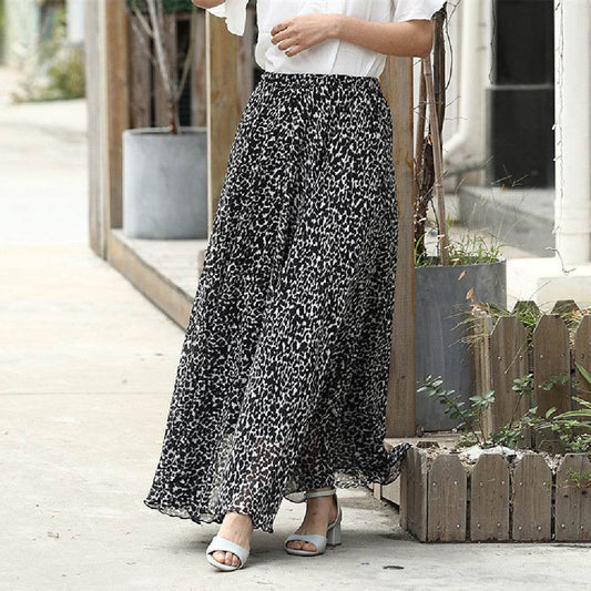 Leopard print High Waist Chiffon Maxi Skirt for women - Velora