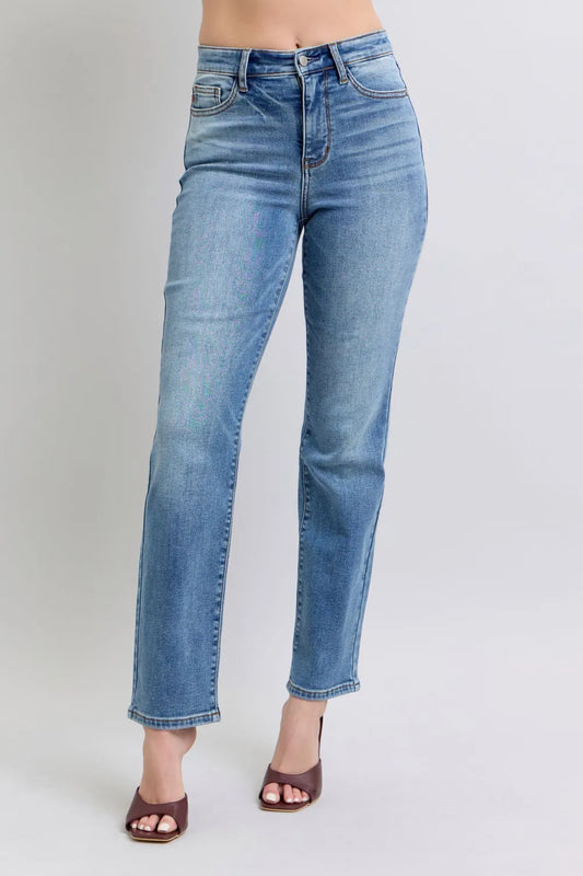 Judy Blue Full Size Run Vintage Wash Thermal Straight Jeans - Velora