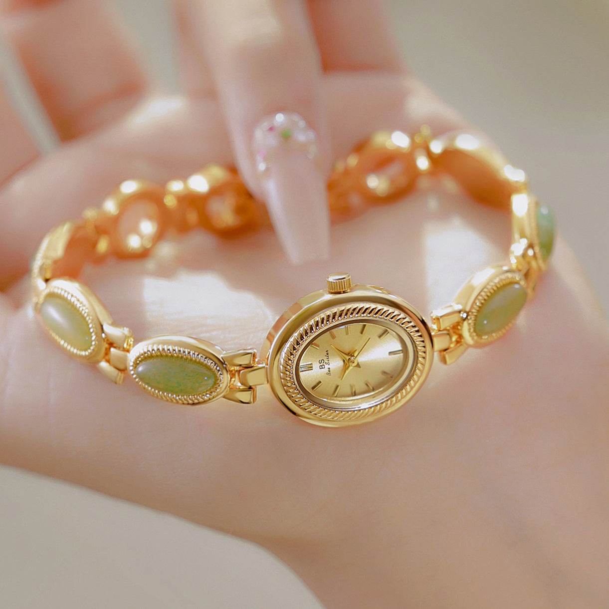 Women's Watch Ladies Bracelet Luxury Brand Waterproof Retro Natural Dongling Stone Hetian Jade Advanced Chain Watches Gift - Velora