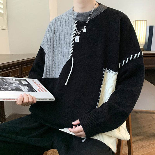 Colorblock Pullover Sweater Winter Fashion Long Sleeve Top Men's Clothing - Velora