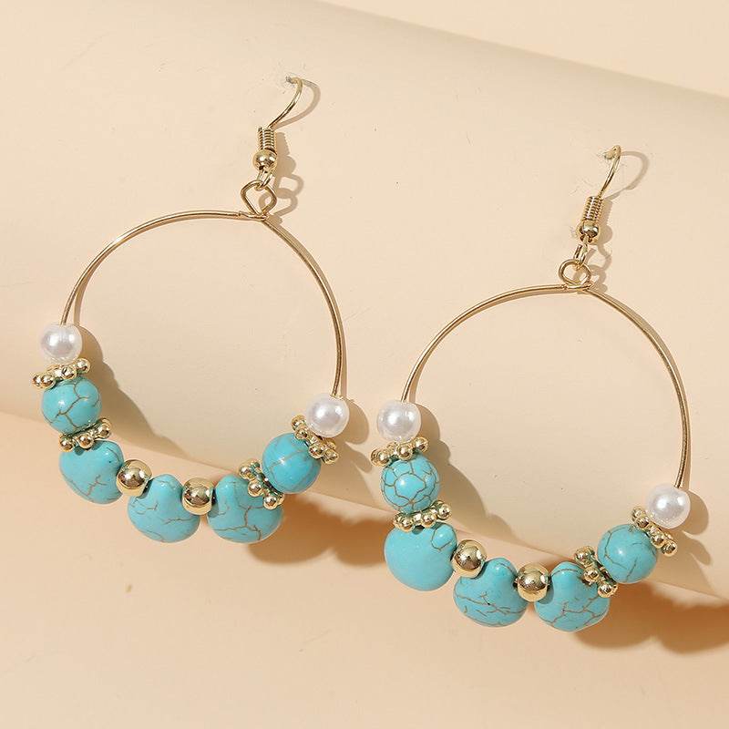 Geometric Round Turquoise Beaded Earrings - Velora