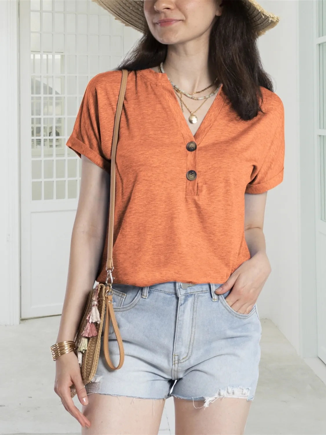 Notched Short Sleeve T-Shirt - Velora