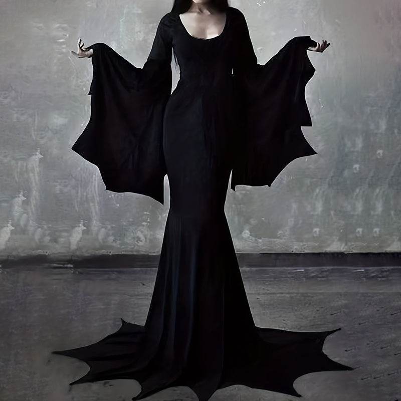 Black Costume Womens Gothic Witch Bat Sleeve Dress Halloween Cosplay Costumes Vintage Carnival Party Outfit - Velora