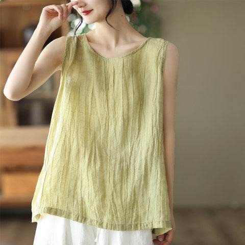 Casual Cotton And Linen Art Solid Color Loose-fitting Versatile summer blouse Top For Women - Velora
