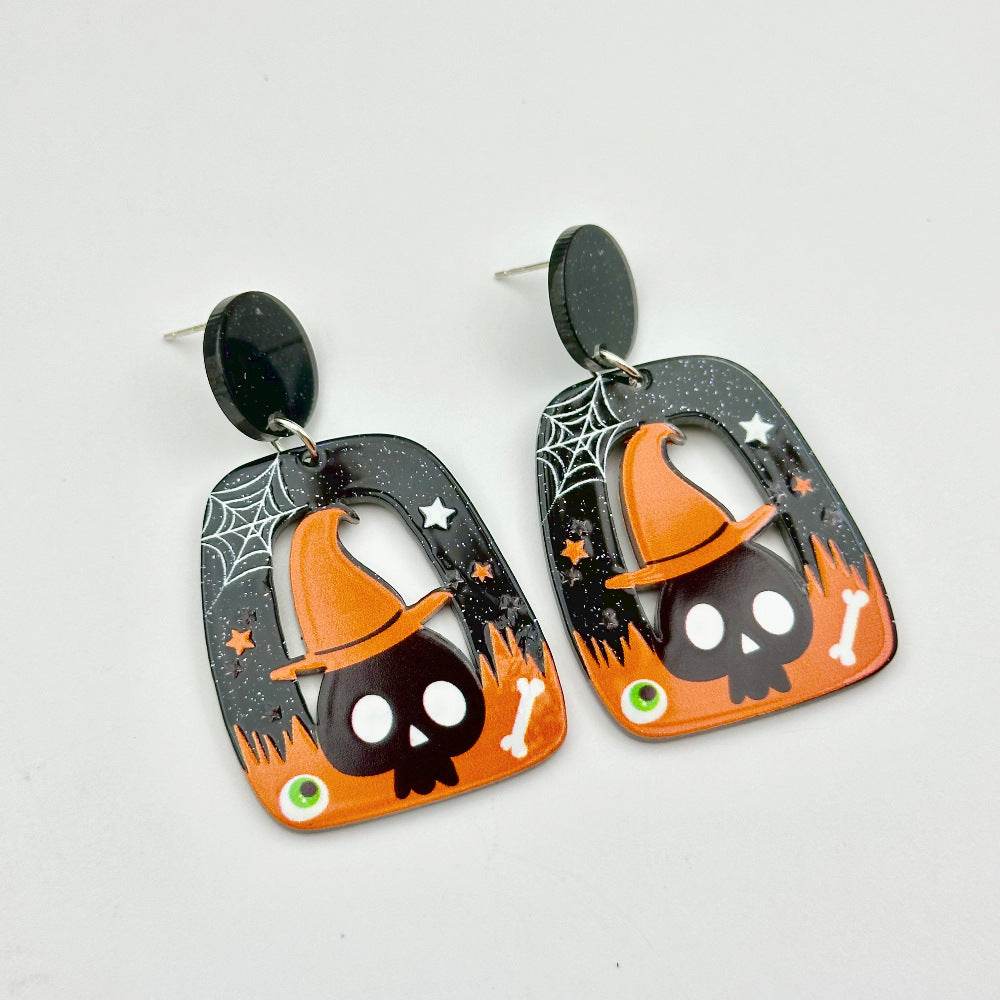 Halloween Day Ornament Colorful Ghost Eyes Funny Acrylic Earrings For Women - Velora