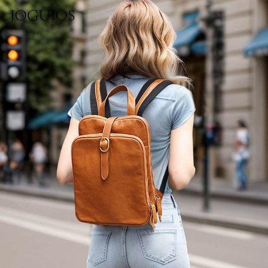 Multi-laminated Retro Genuine Leather Backpack - Velora