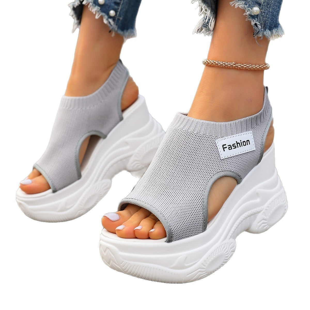 Women's Chunky Wedge Sandals – Open Toe Breathable Slip-On Platform Shoes