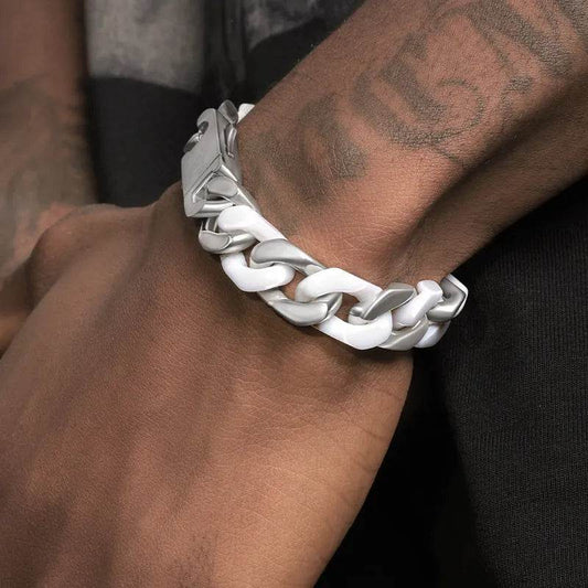 Spliced White Ceramic Cuban Link Chain Bracelet - Velora
