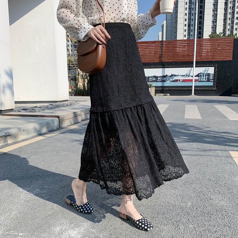 Spring Summer Women High waist Lace Midi Skirt - Velora