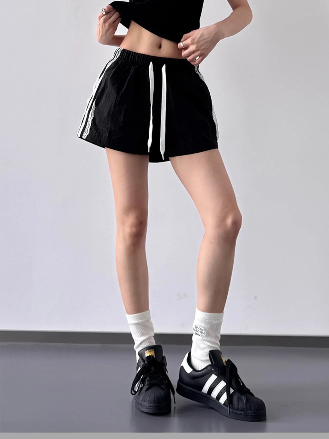 Side Stripe Drawstring Shorts - Velora