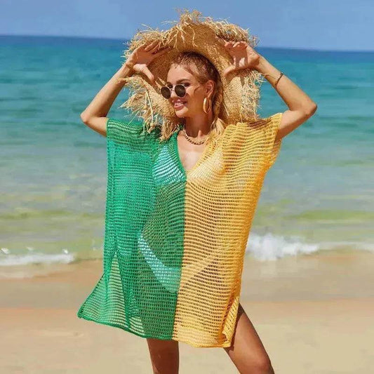 Beach Hollow Out Tops Cover-Up Knit Bikini Over-Blouse - Velora