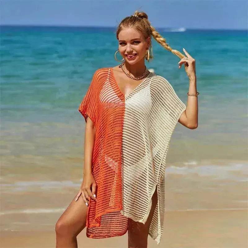 Beach Hollow Out Tops Cover-Up Knit Bikini Over-Blouse - Velora