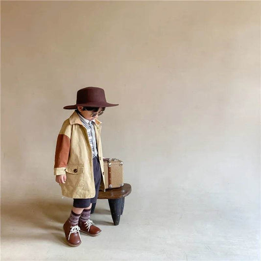 Windbreaker Sleeve Color Contrast Small Lapel Medium Long jacket kids - Velora