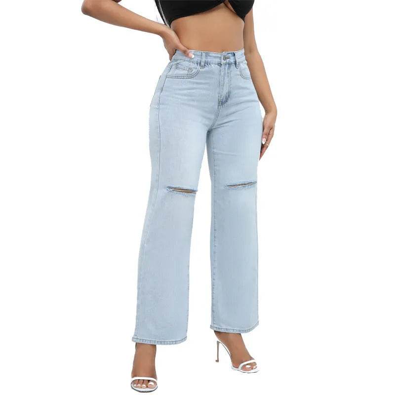 Elegant Ripped Wide-leg Baggy Jeans Pant Women - Velora