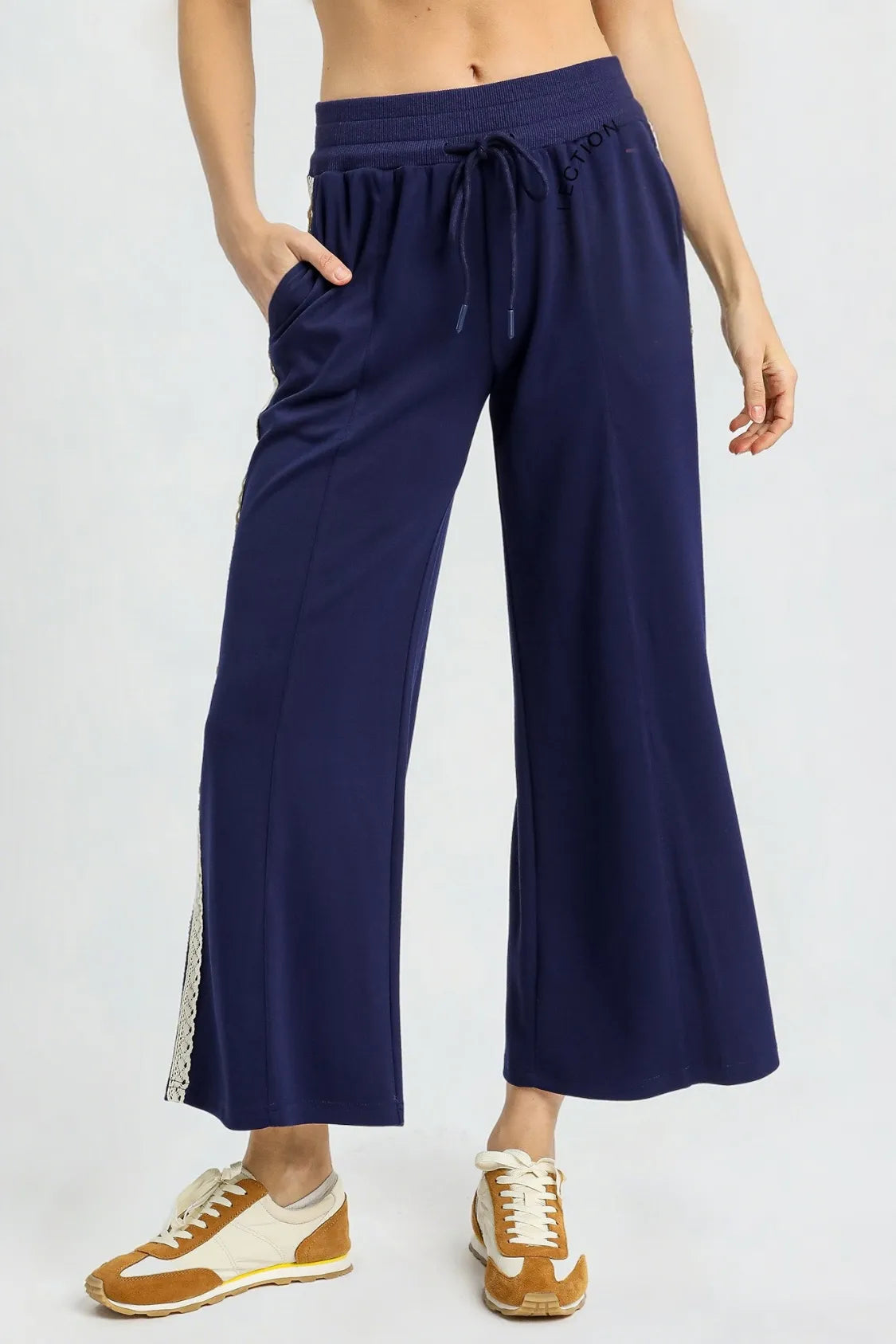 Umgee Wide-Leg Pants with Lace Trim - Velora