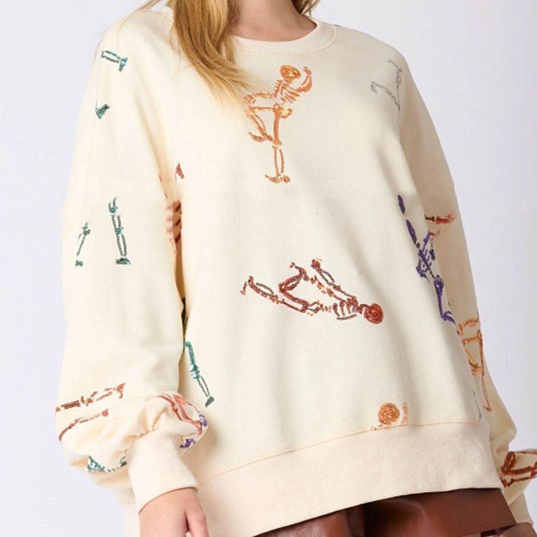 Women's Halloween Skull Sequined Sweater Loose - Velora